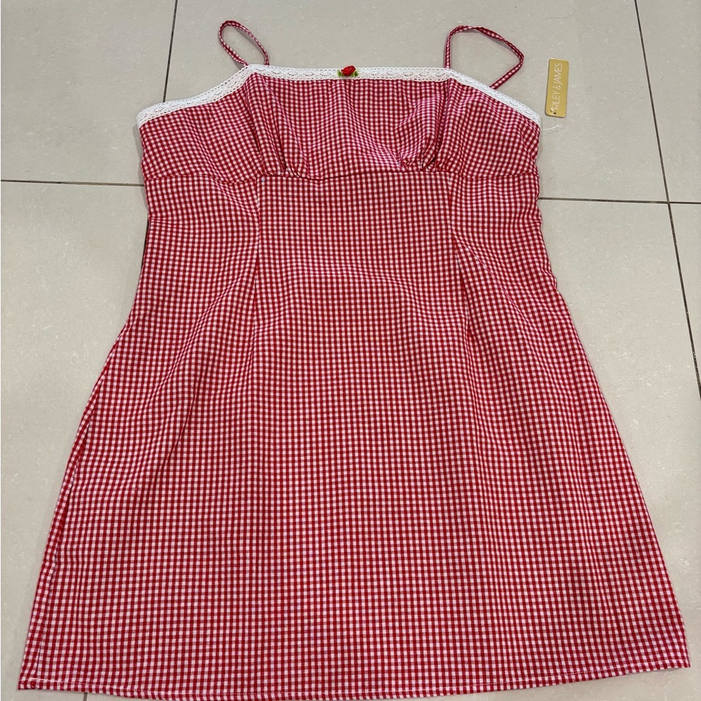 Red Gingham Sundress with White Accents